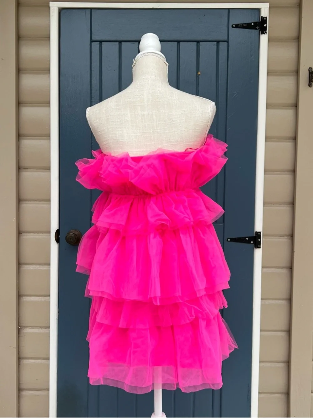 Thirty/Thirty LA Ruffle Tulle Hot Pink Strapless Dress Women’s Size M - Picture 4 of 10